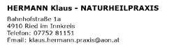 HERMANN Klaus - NATURHEILPRAXIS, Ried im Innkreis Öffnungszeiten