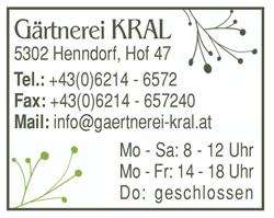 Gärtnerei Kral, Henndorf am Wallersee Öffnungszeiten
